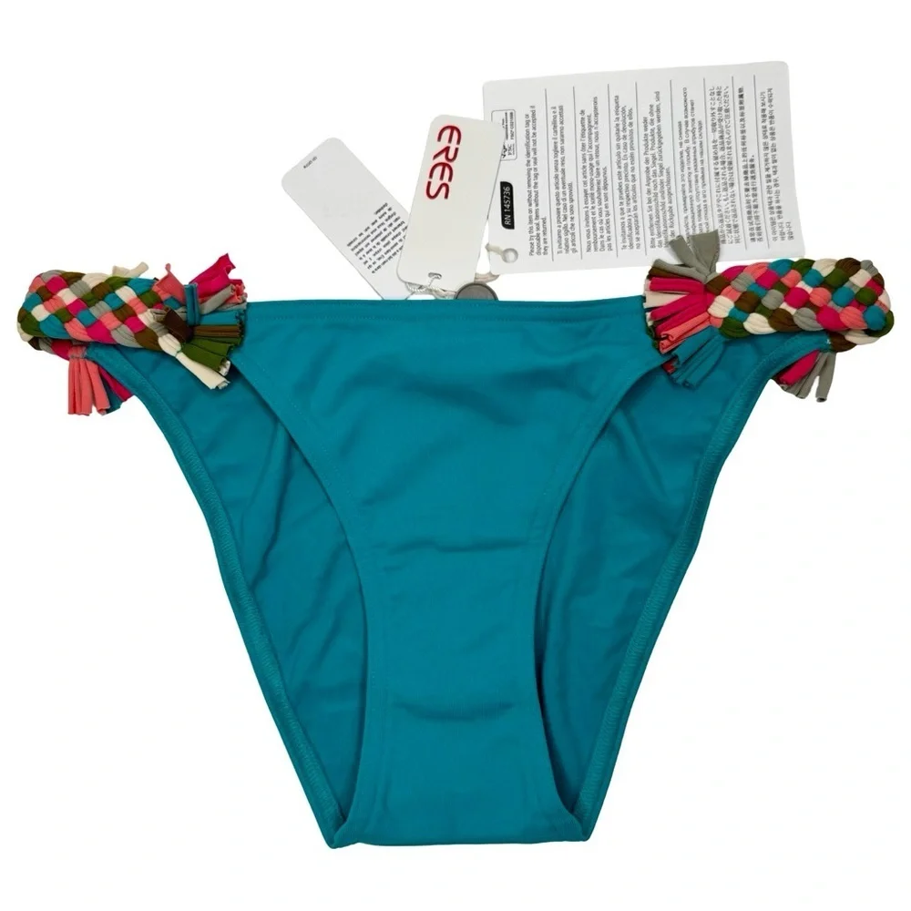 NWT ERES “Mambo Lambada” Braid-Trimmed Bikini Bottoms Turquoise 38/6